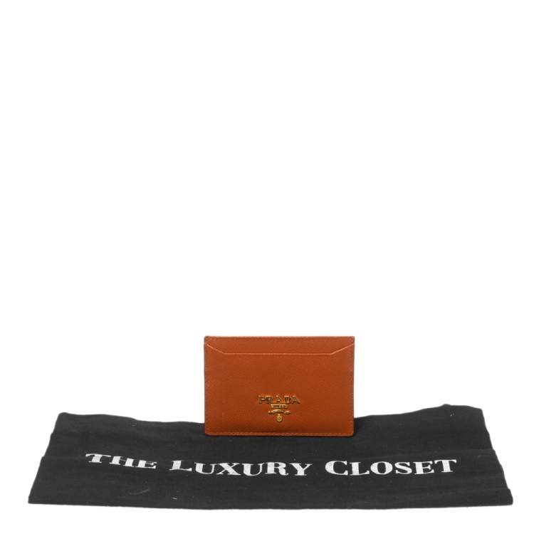 Pre Owned Prada Burnt Orange Saffiano Lux Leather Card Holder