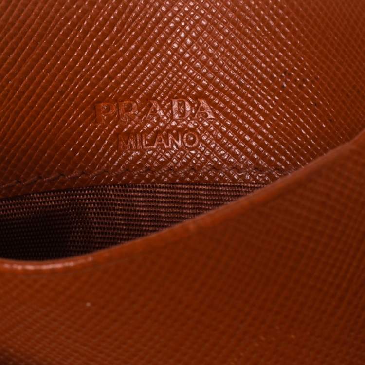 Pre Owned Prada Burnt Orange Saffiano Lux Leather Card Holder