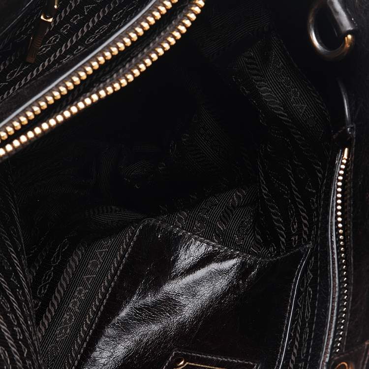 Pre Owned Prada Brown Vitello Shine Leather Zip Tote