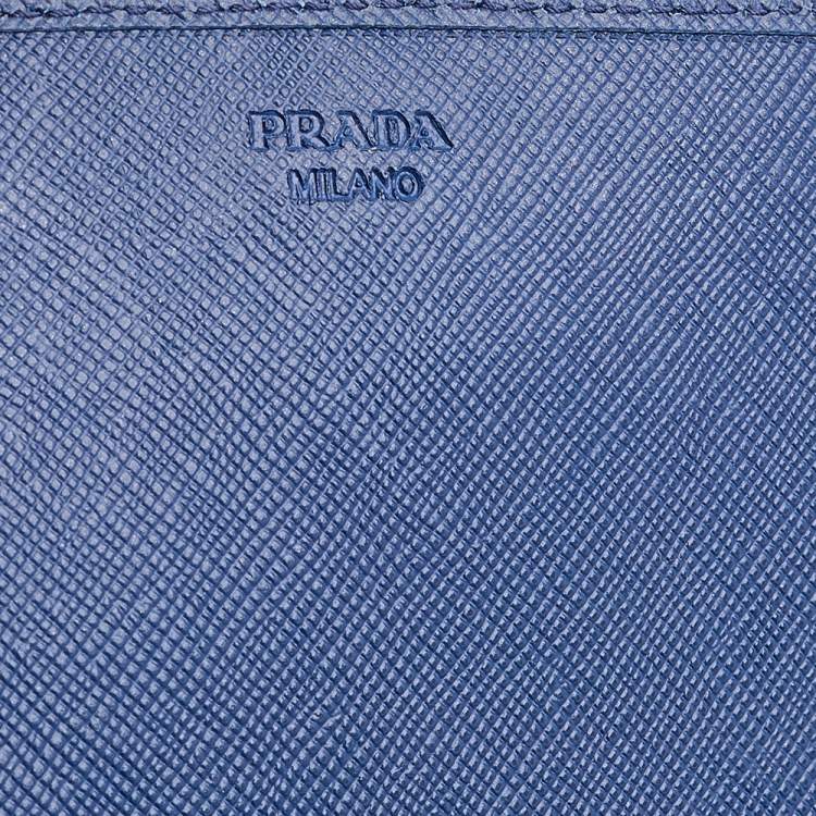 Pre Owned Prada Blue Saffiano Leather Wallet on Chain