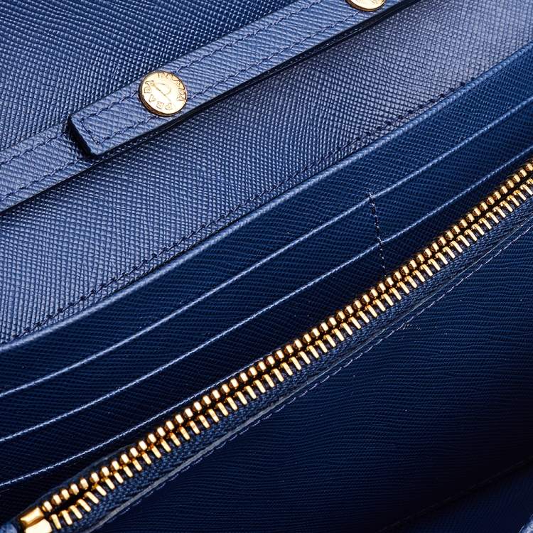 Pre Owned Prada Blue Saffiano Leather Wallet on Chain