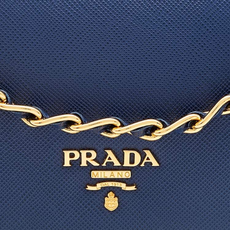 Pre Owned Prada Blue Saffiano Leather Wallet on Chain
