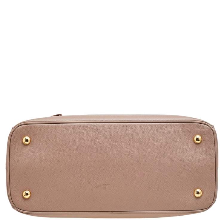 Pre Owned Prada Beige Saffiano Leather Medium Galleria Double Zip Tote