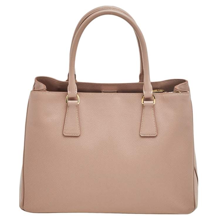 Pre Owned Prada Beige Saffiano Leather Medium Galleria Double Zip Tote