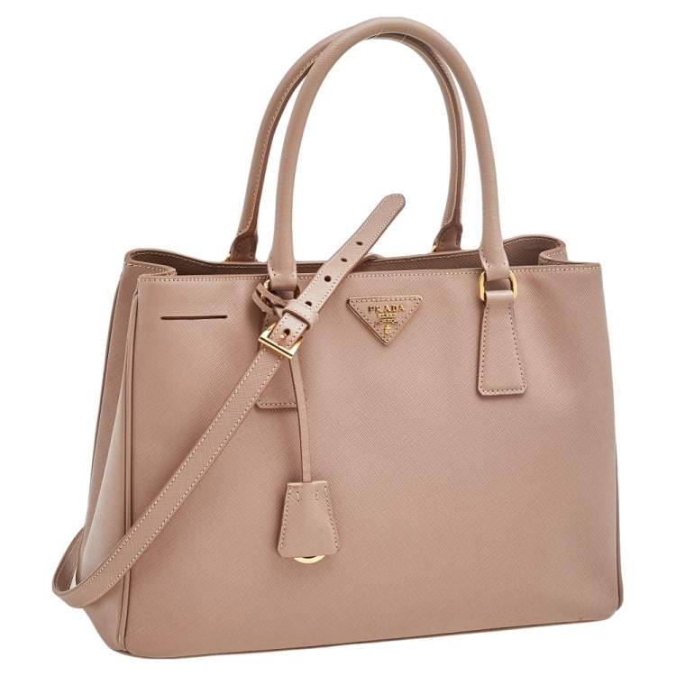 Pre Owned Prada Beige Saffiano Leather Medium Galleria Double Zip Tote