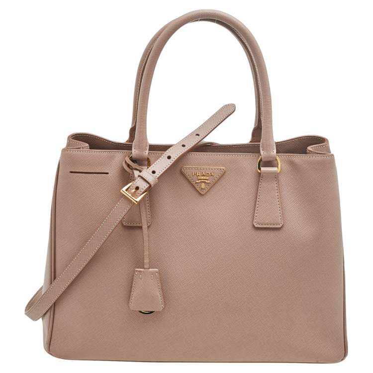 Pre Owned Prada Beige Saffiano Leather Medium Galleria Double Zip Tote