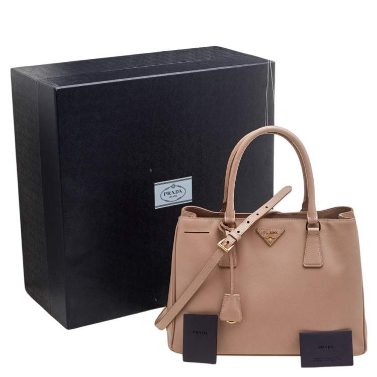 Pre Owned Prada Beige Saffiano Leather Medium Galleria Double Zip Tote