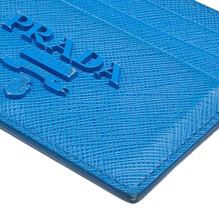 Pre Owned Prada Blue Saffiano Leather Card Holder