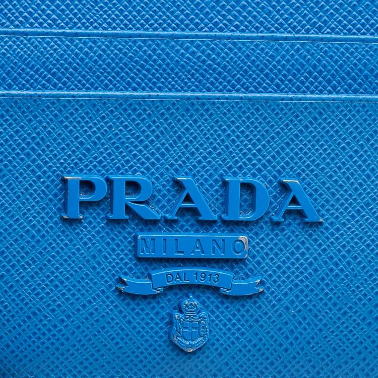 Pre Owned Prada Blue Saffiano Leather Card Holder