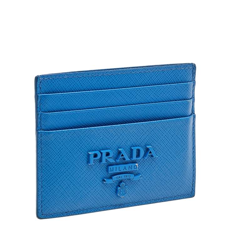 Pre Owned Prada Blue Saffiano Leather Card Holder