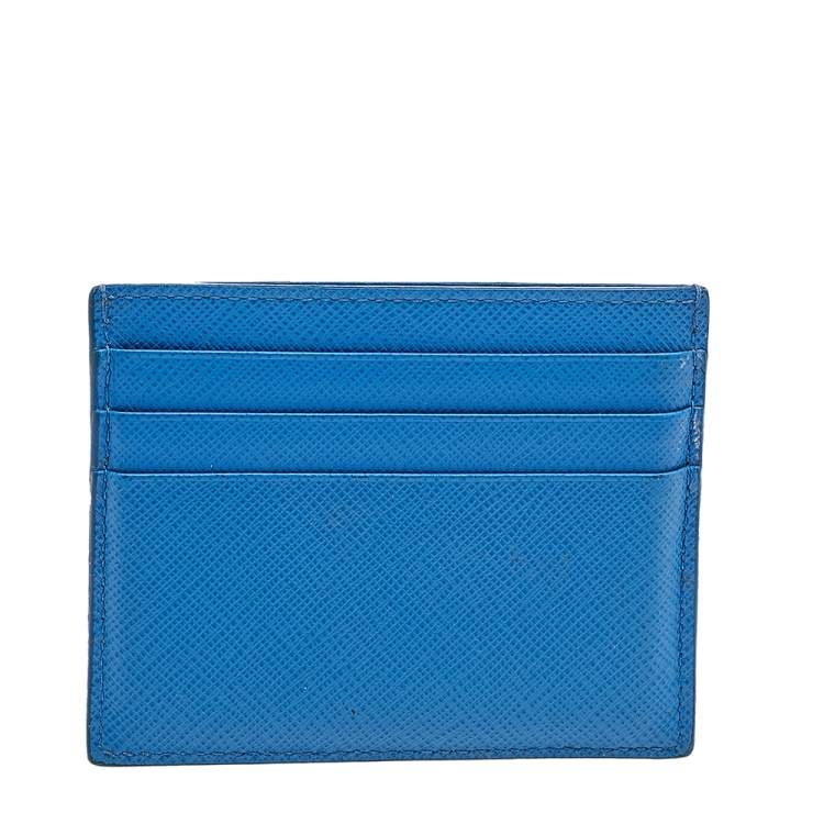 Pre Owned Prada Blue Saffiano Leather Card Holder
