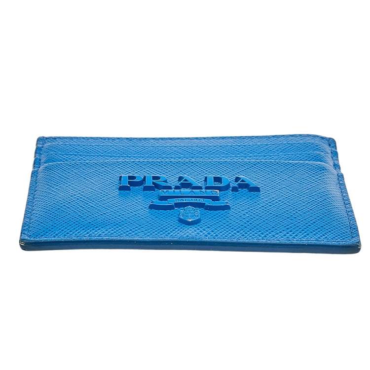 Pre Owned Prada Blue Saffiano Leather Card Holder