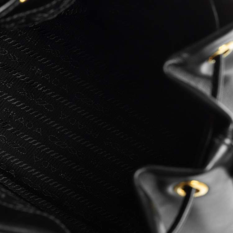 Pre Owned Prada Black Leather Duet Bucket Shoulder Bag 