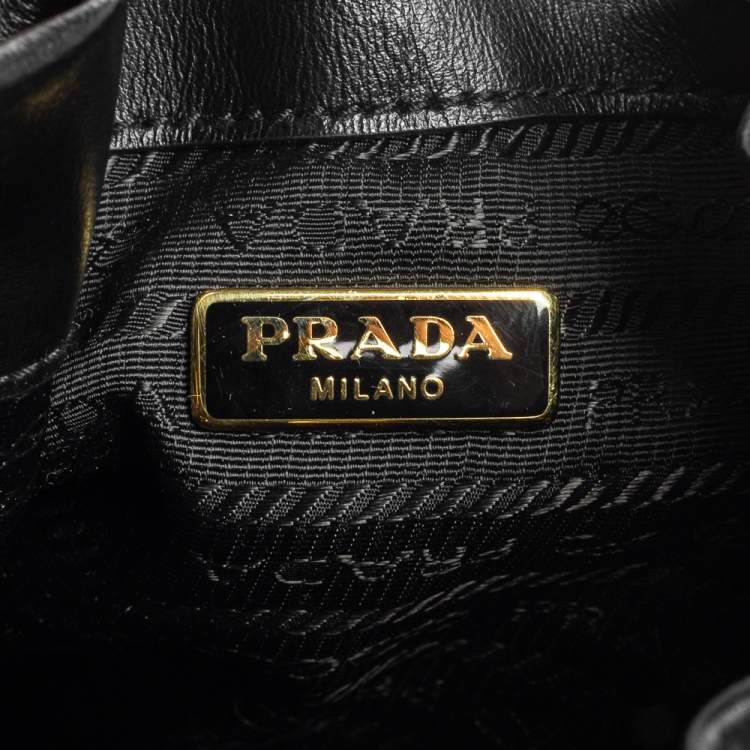 Pre Owned Prada Black Leather Duet Bucket Shoulder Bag 