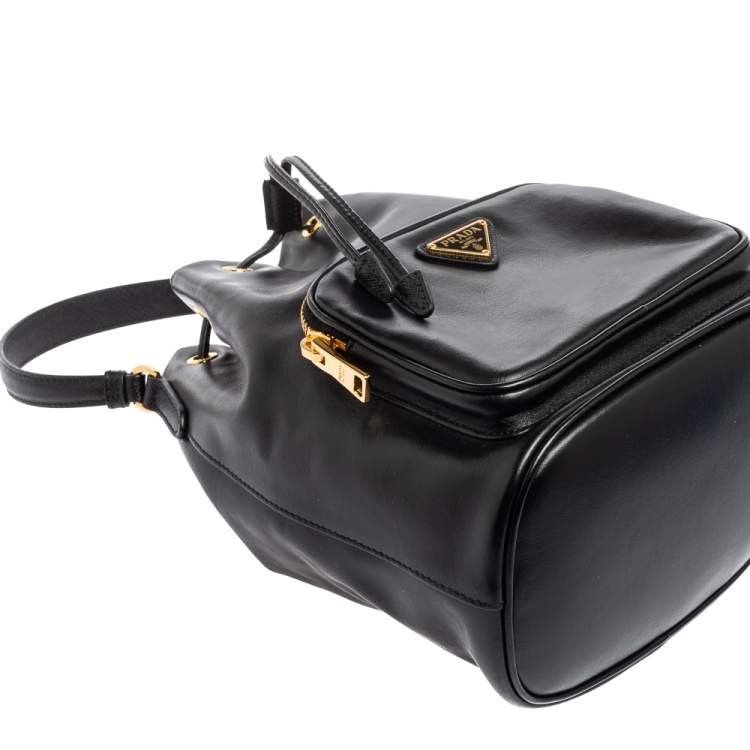 Pre Owned Prada Black Leather Duet Bucket Shoulder Bag 