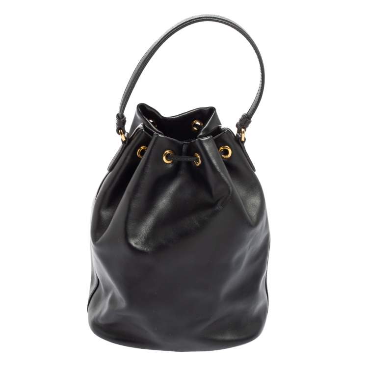 Pre Owned Prada Black Leather Duet Bucket Shoulder Bag 