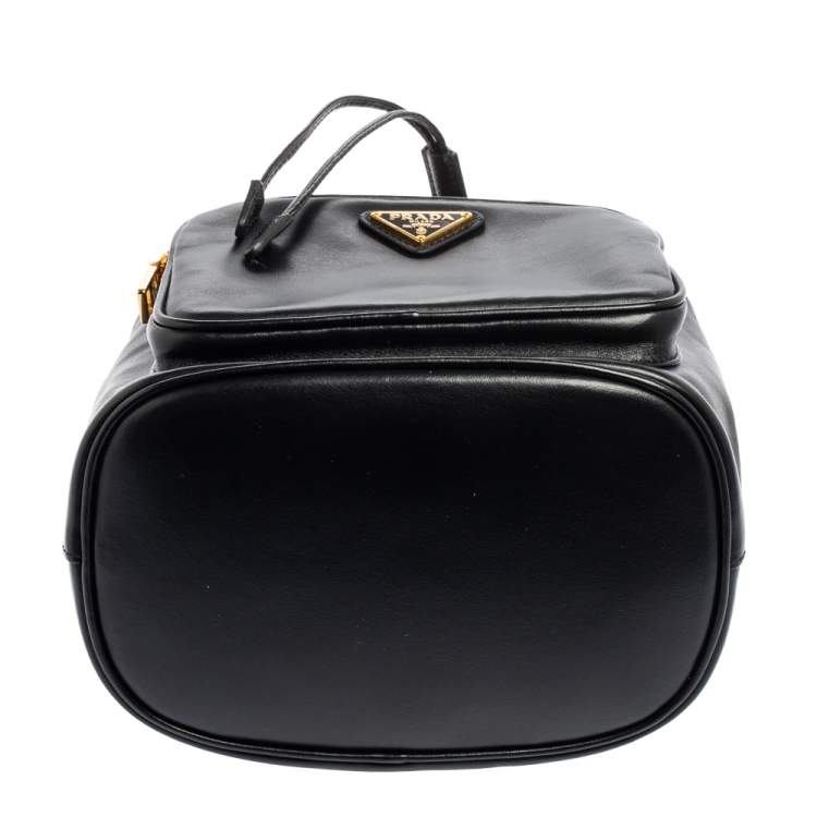 Pre Owned Prada Black Leather Duet Bucket Shoulder Bag 