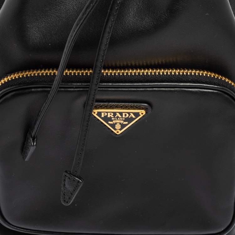 Pre Owned Prada Black Leather Duet Bucket Shoulder Bag 