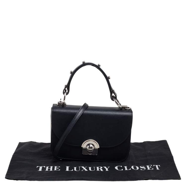 Pre Owned Prada Black Saffiano Leather Flap Top Handle Bag