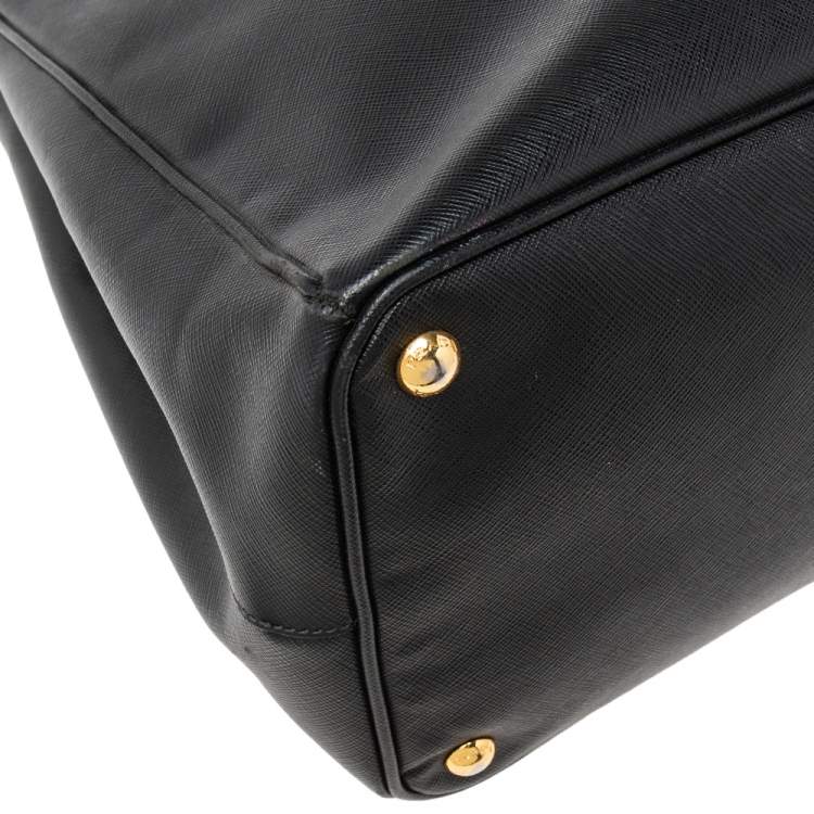 Pre Owned Prada Black Saffiano Leather Large Galleria Double Zip Tote