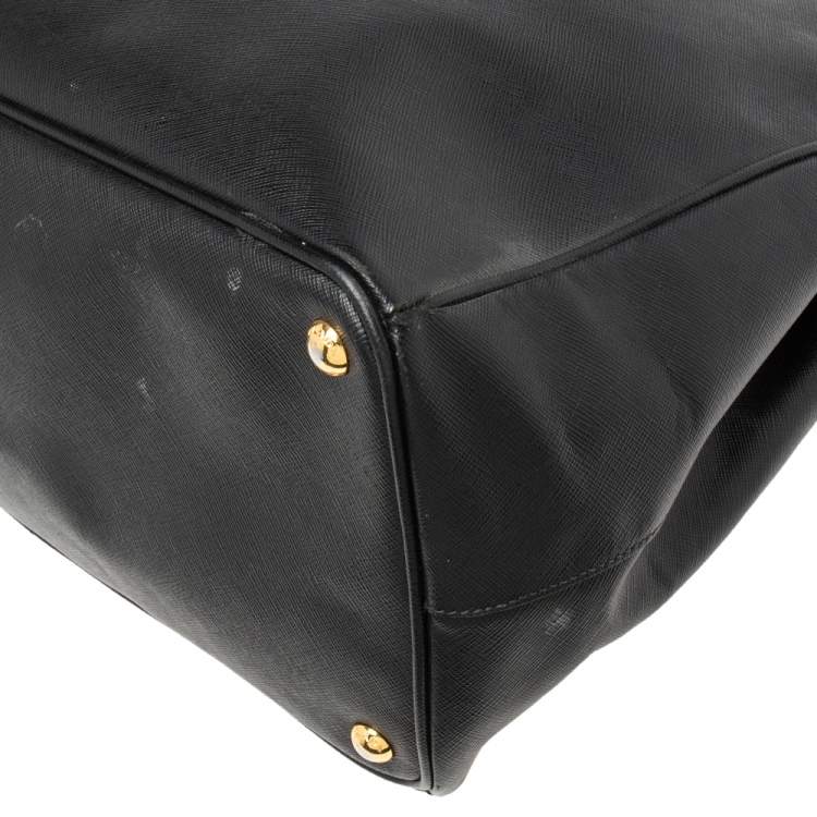Pre Owned Prada Black Saffiano Leather Large Galleria Double Zip Tote