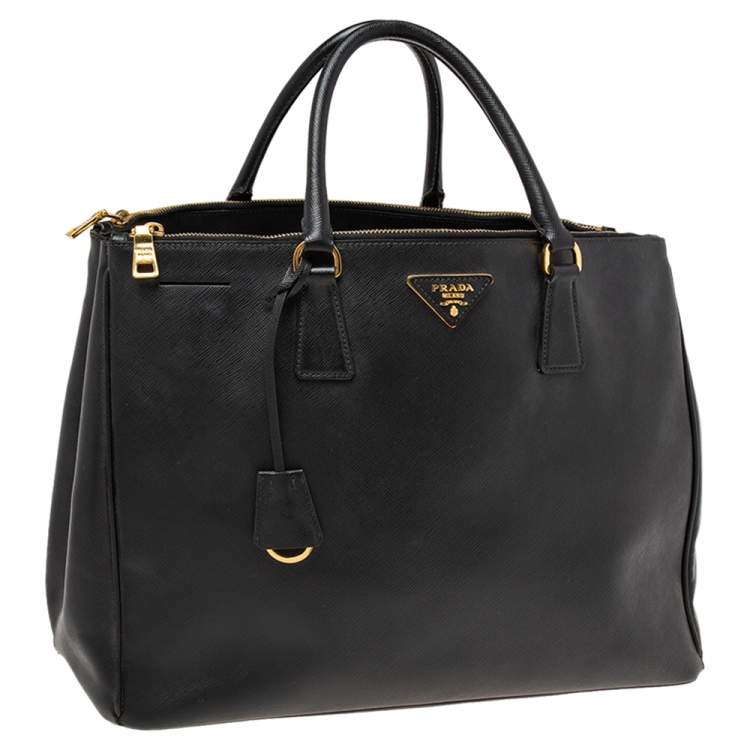 Pre Owned Prada Black Saffiano Leather Large Galleria Double Zip Tote