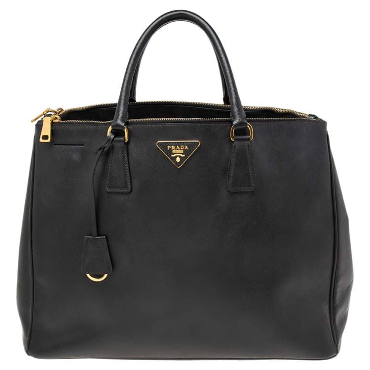 Pre Owned Prada Black Saffiano Leather Large Galleria Double Zip Tote