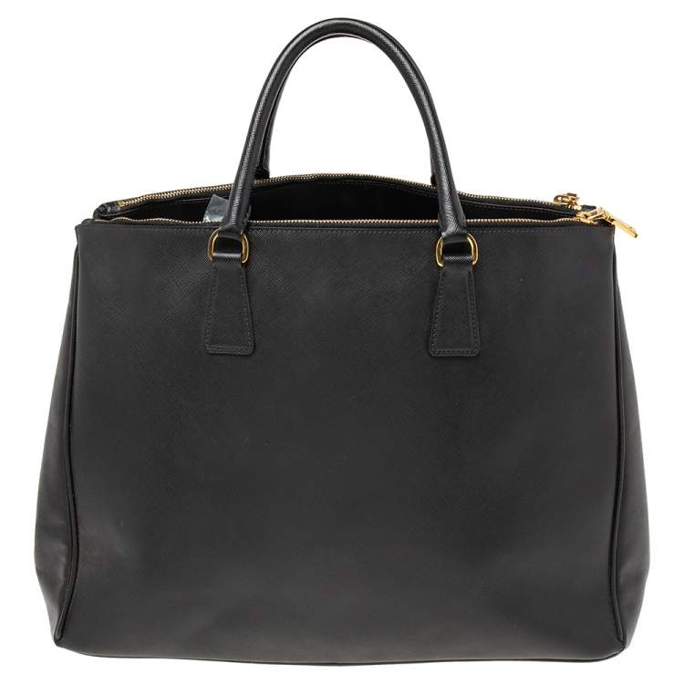 Pre Owned Prada Black Saffiano Leather Large Galleria Double Zip Tote
