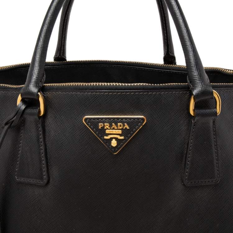Pre Owned Prada Black Saffiano Leather Large Galleria Double Zip Tote