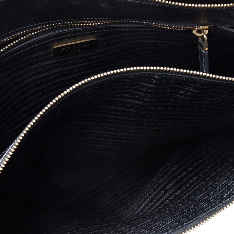 Pre Owned Prada Black Saffiano Leather Large Galleria Double Zip Tote