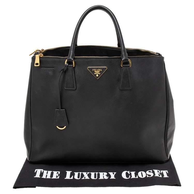 Pre Owned Prada Black Saffiano Leather Large Galleria Double Zip Tote