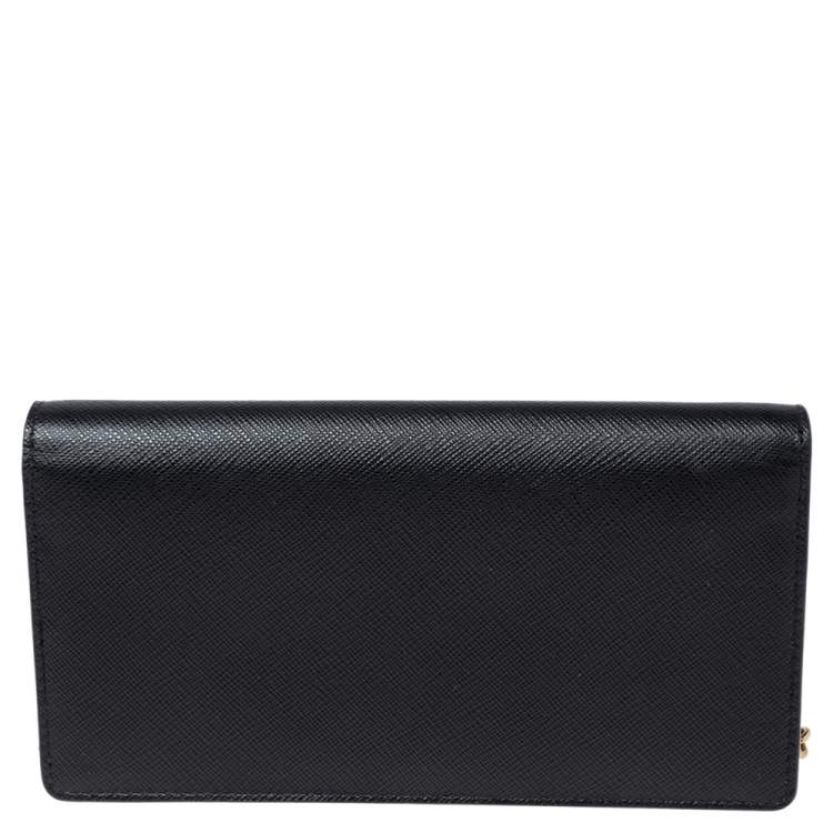 Pre Owned Prada Black Saffiano Leather Cahier Wallet on Chain