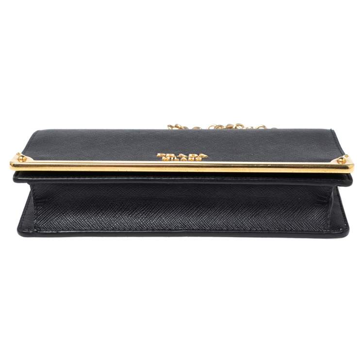 Pre Owned Prada Black Saffiano Leather Cahier Wallet on Chain
