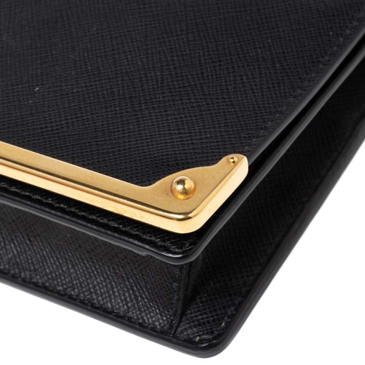 Pre Owned Prada Black Saffiano Leather Cahier Wallet on Chain