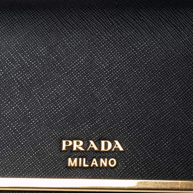 Pre Owned Prada Black Saffiano Leather Cahier Wallet on Chain