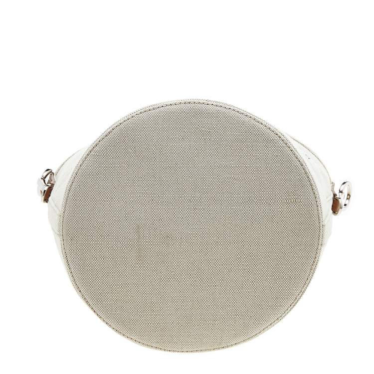 Pre Owned Prada Off White/Brown Canvas and Leather Small Logo Bucket Bag