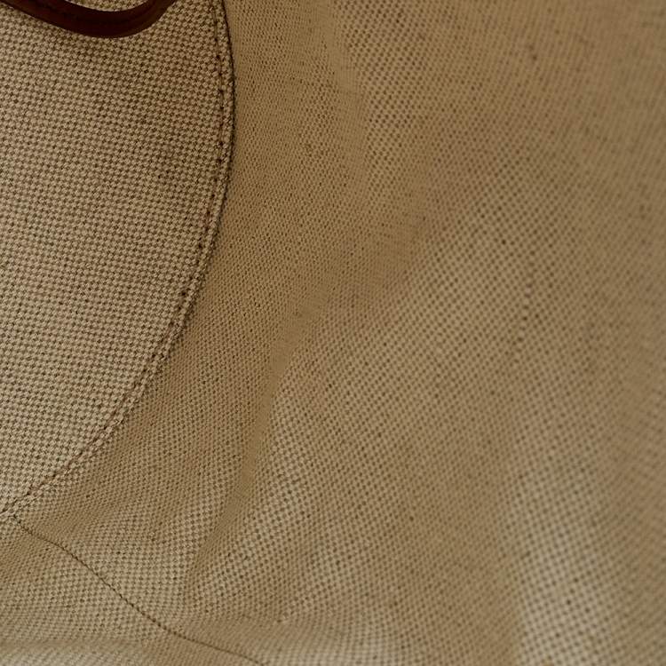 Pre Owned Prada Off White/Brown Canvas and Leather Small Logo Bucket Bag