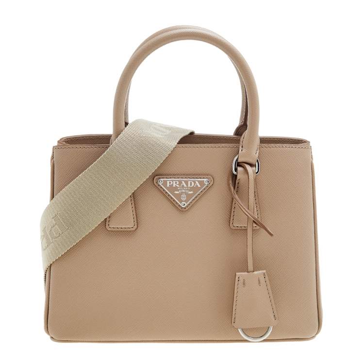 Pre Owned Prada Beige Saffiano Lux Leather Mini Galleria Tote