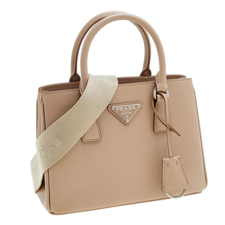 Pre Owned Prada Beige Saffiano Lux Leather Mini Galleria Tote