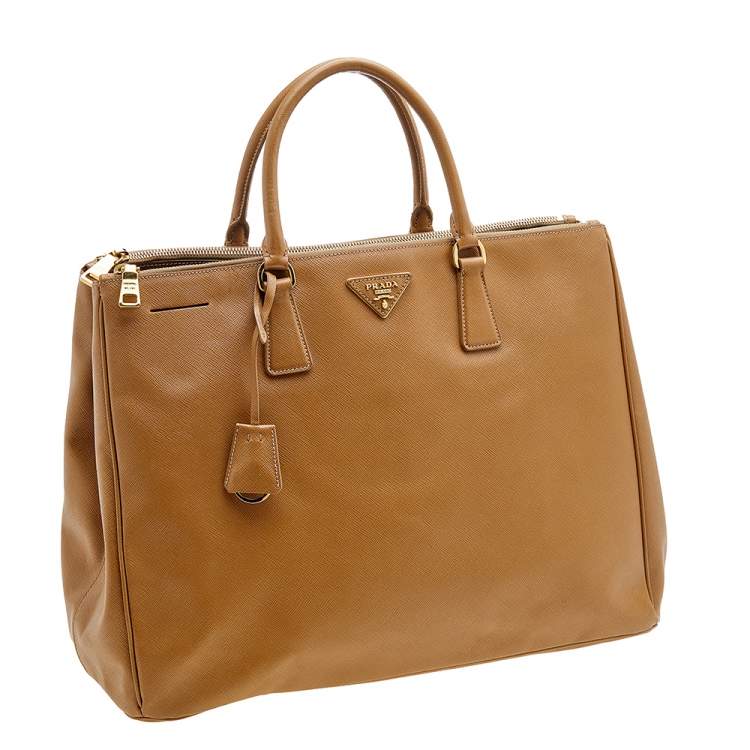 Pre Owned Prada Tan Saffiano Lux Leather Executive Galleria Tote