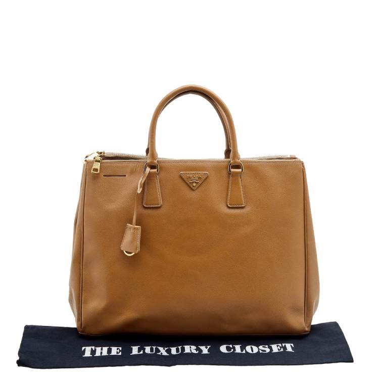 Pre Owned Prada Tan Saffiano Lux Leather Executive Galleria Tote