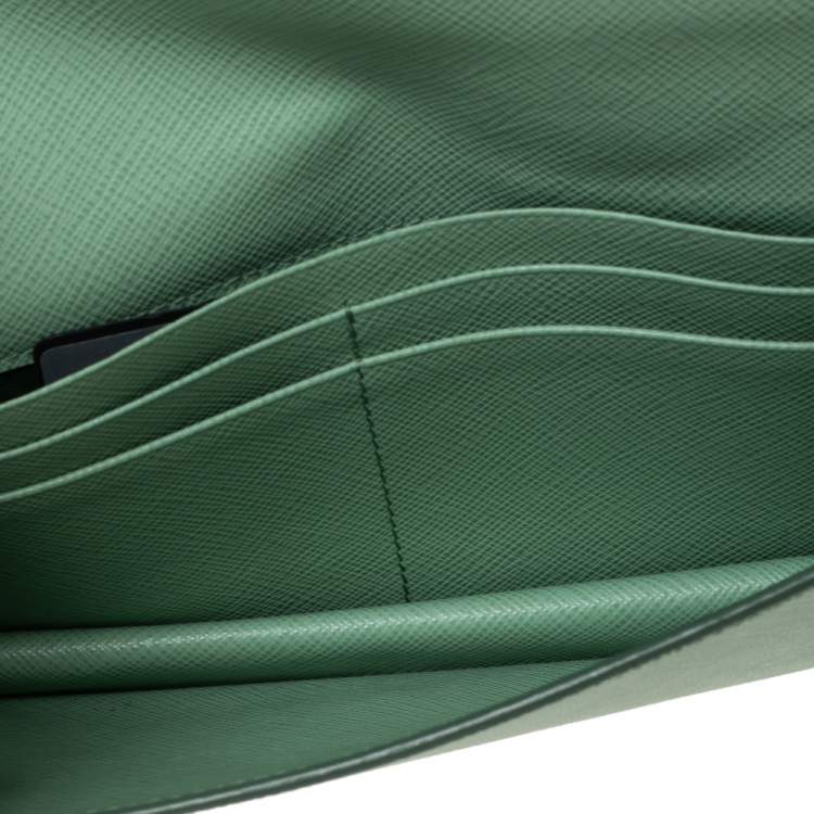 Pre Owned Prada Mint Green Saffiano Lux Leather Logo Flap Wallet on Chain