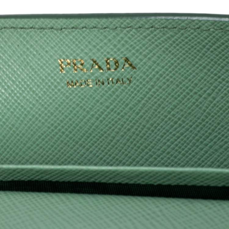 Pre Owned Prada Mint Green Saffiano Lux Leather Logo Flap Wallet on Chain