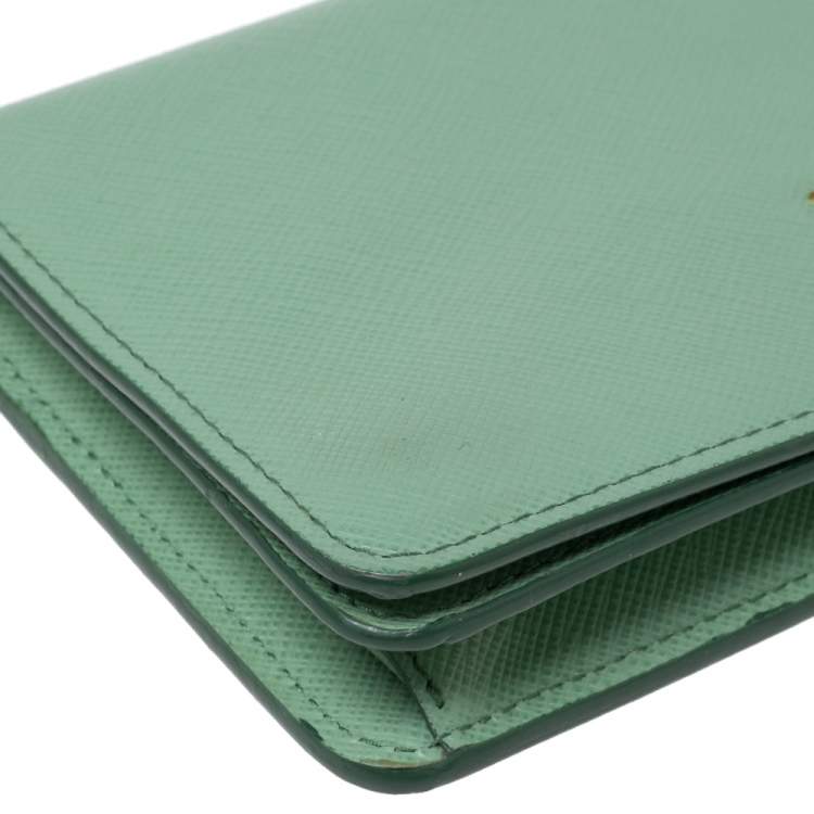 Pre Owned Prada Mint Green Saffiano Lux Leather Logo Flap Wallet on Chain