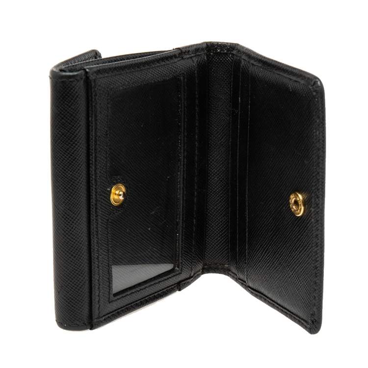 Prada Black Saffiano Metal Leather Flap French Compact Wallet