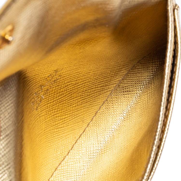 Pre Owned Prada Gold Saffiano Leather Card Case