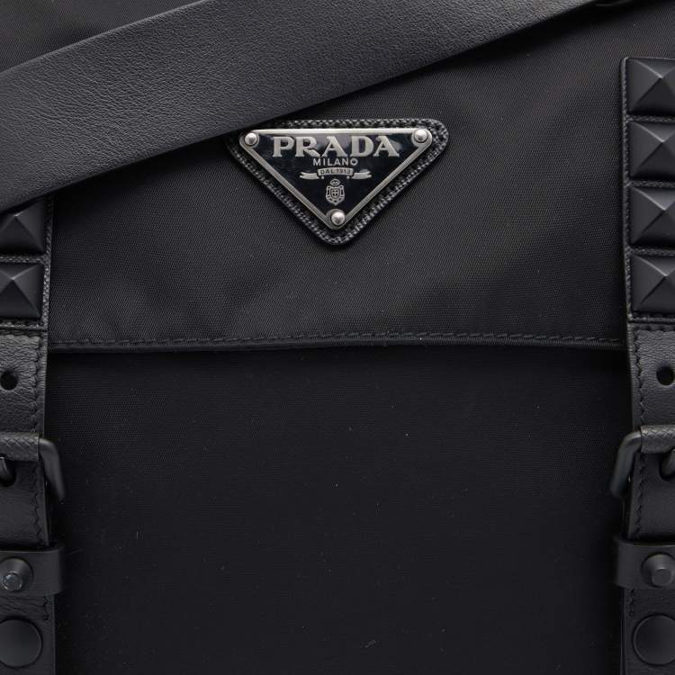 Pre Owned Prada Black Nylon Studded Messenger Bag