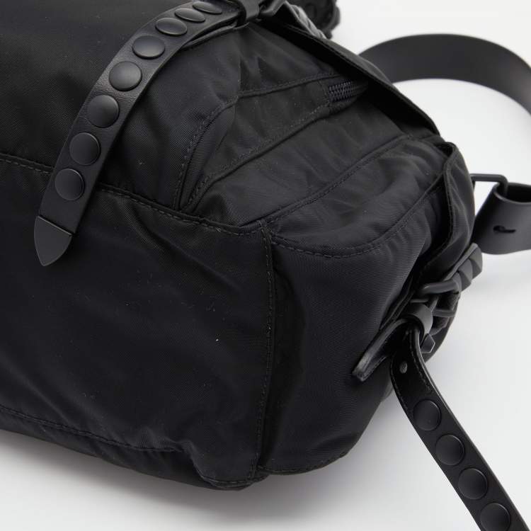 Pre Owned Prada Black Nylon Studded Messenger Bag