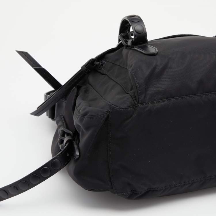 Pre Owned Prada Black Nylon Studded Messenger Bag