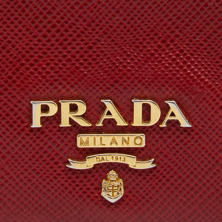 Pre Owned Prada Red Saffiano Lux Leather Logo Card Holder